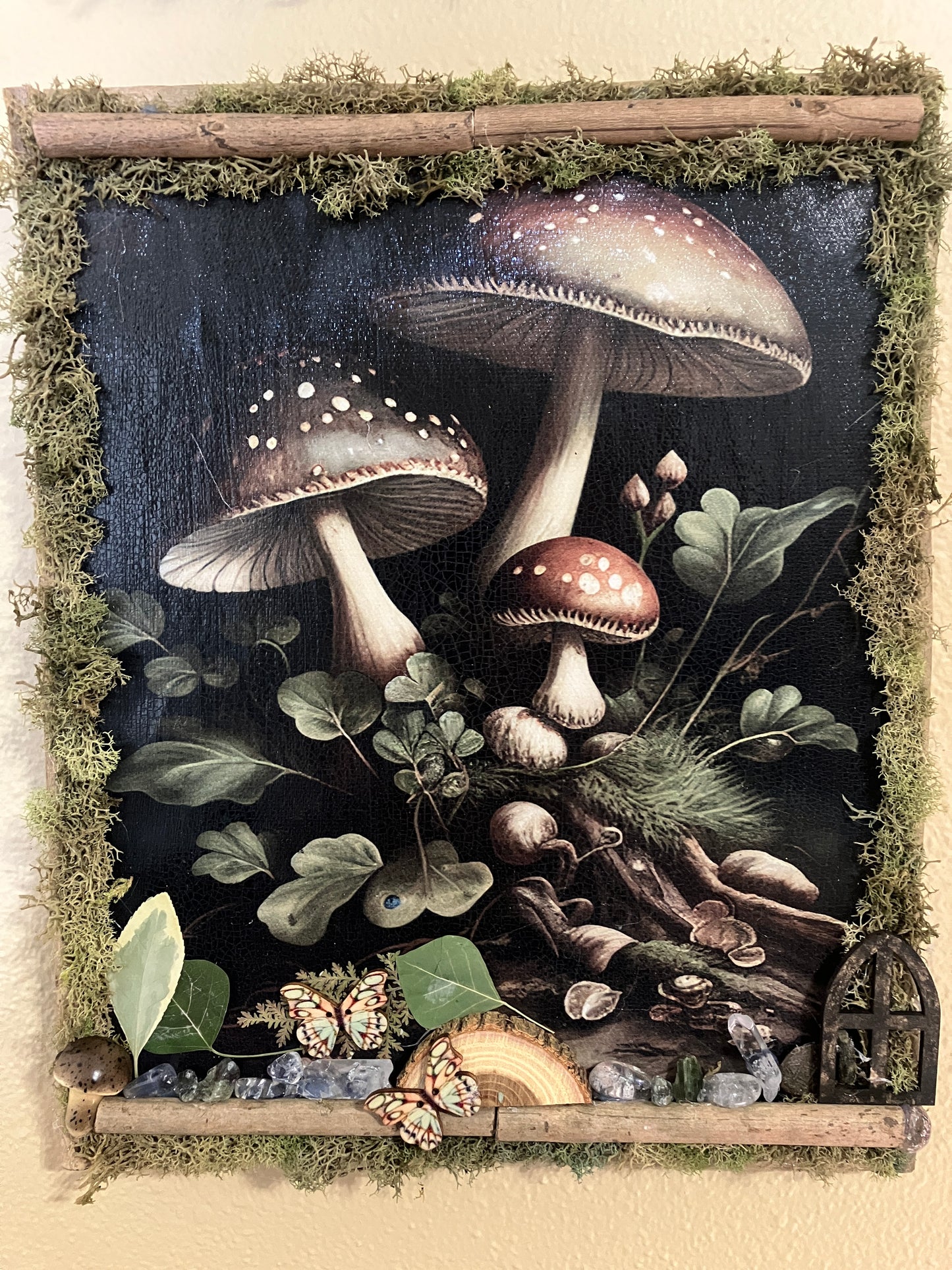 Mushroom Wood/Moss/Crystal Dark Academia OOAK Artwork