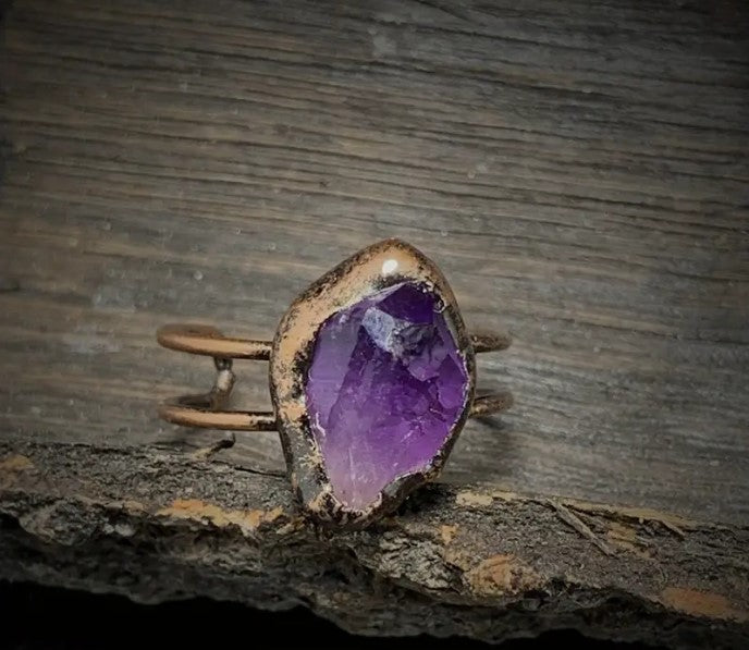 Raw Crystal and Copper Ring