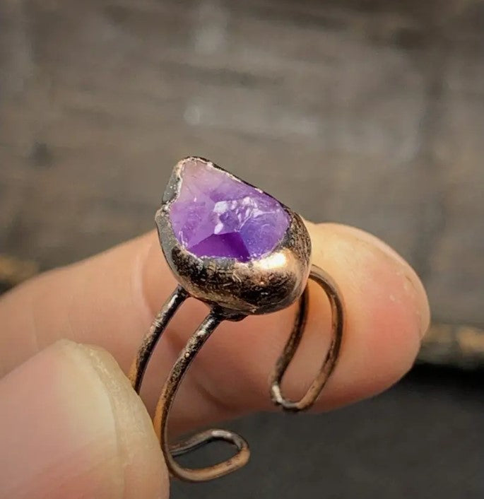 Raw Crystal and Copper Ring