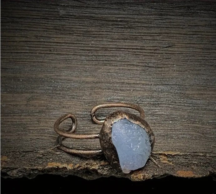 Raw Crystal and Copper Ring