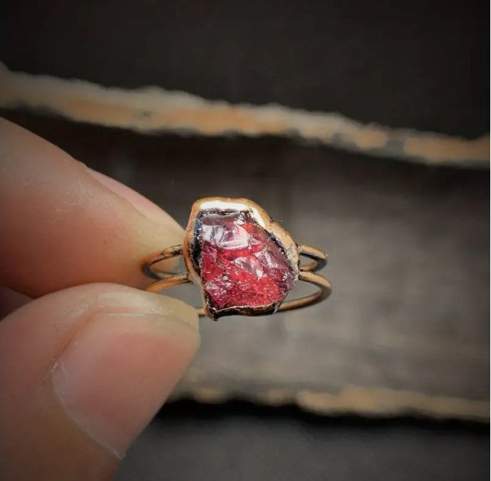 Raw Crystal and Copper Ring