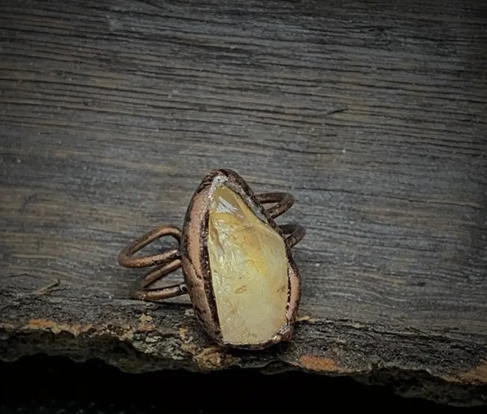 Raw Crystal and Copper Ring